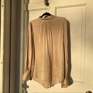 Champagne silky blouse long sleeve mock neck